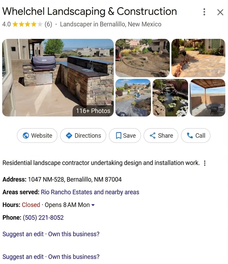 Whelchel Landscaping & Construction Google profile before: 6 reviews