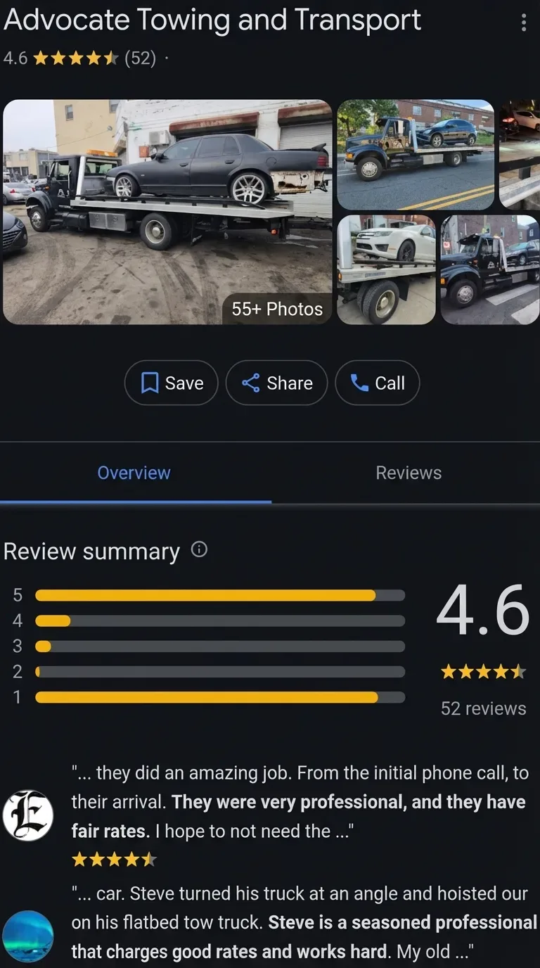 Advocate Towing and Transport Google Business Profile before