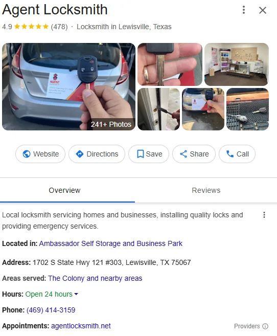 Agent Locksmith Google Business Profile after