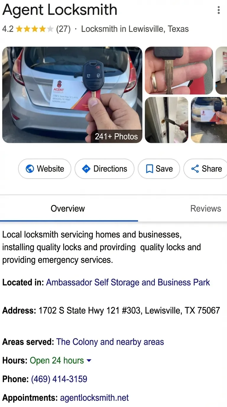 Agent Locksmith Google Business Profile before