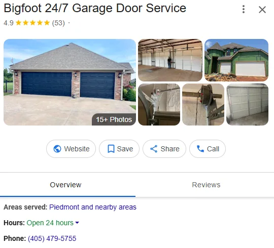 Bigfoot 24/7 Garage Door Service Google Business Profile after