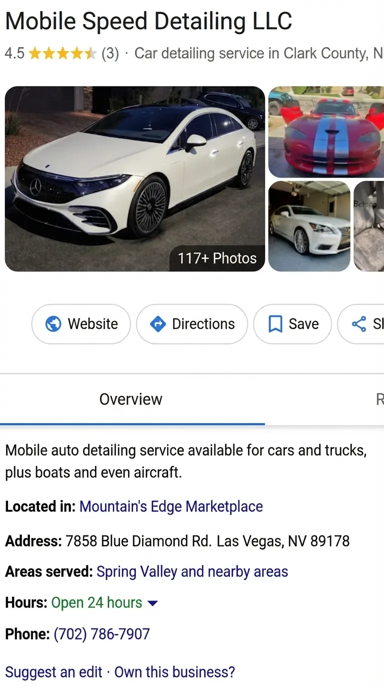 Mobile Speed Detailing LLC Google Business Profile before