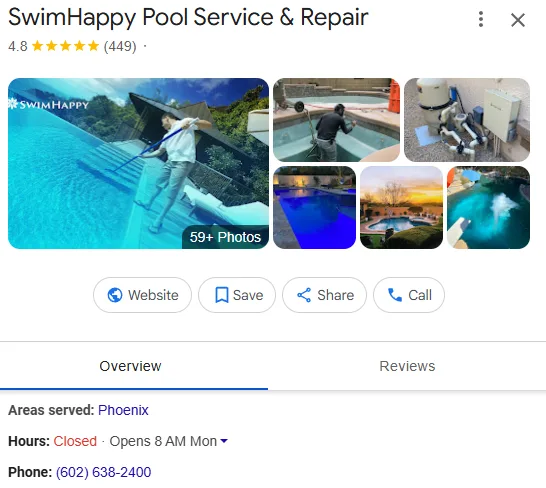 SwimHappy Pool Service & Repair Google Business Profile after