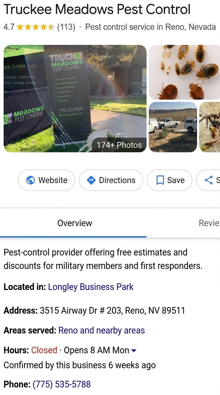 Truckee Meadows Pest Control Google Business Profile before