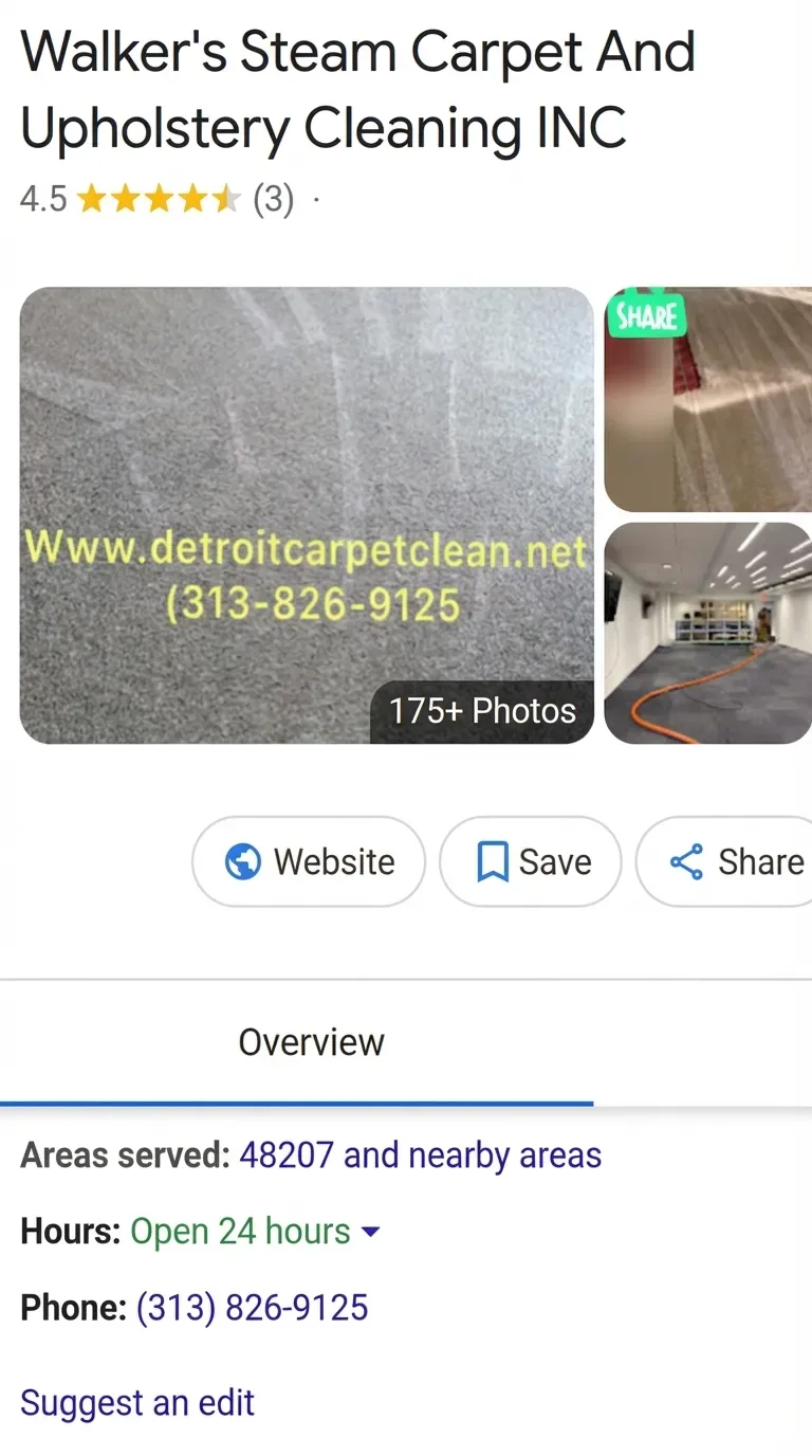 Walker's Steam Carpet & Upholstery Cleaning Google Business Profile before