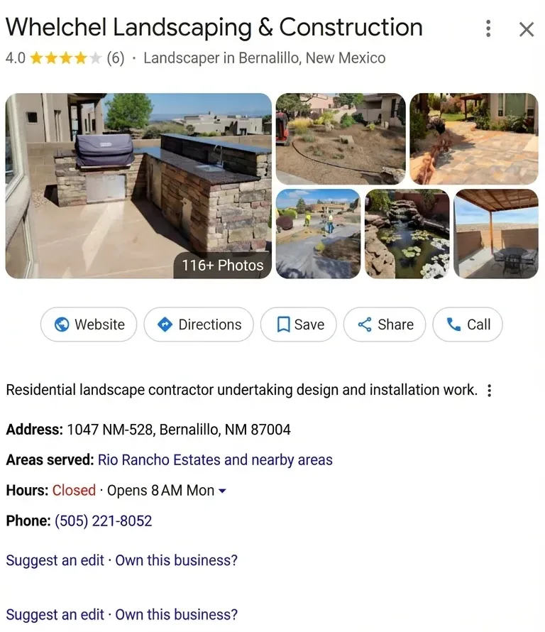 Whelchel Landscaping & Construction Google Business Profile before